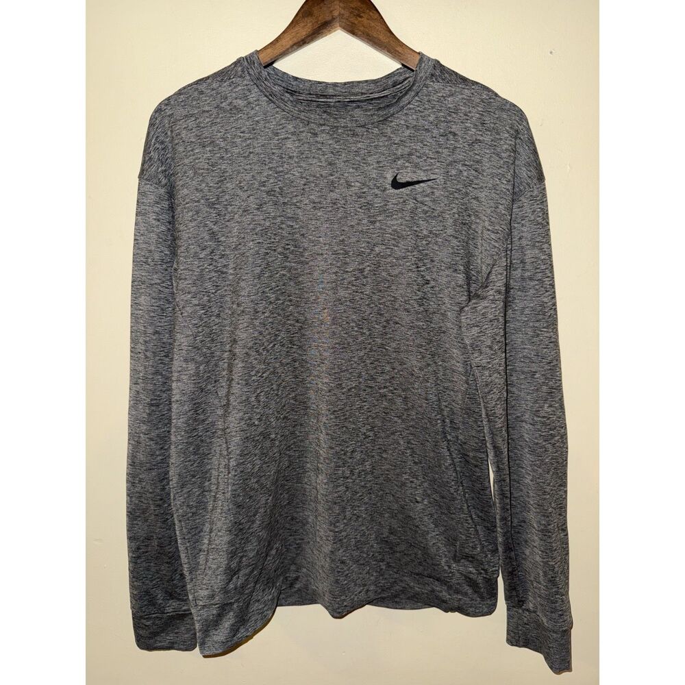 Nike Dri-FIT Men's Yoga Training Top Heather Gray Crew Neck Long Sleeve Small
